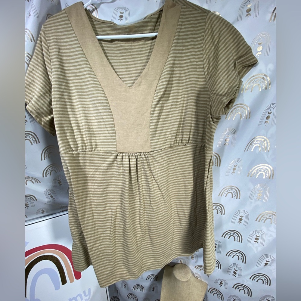 Faded Glory Tan Striped V-Neck Women's Tee